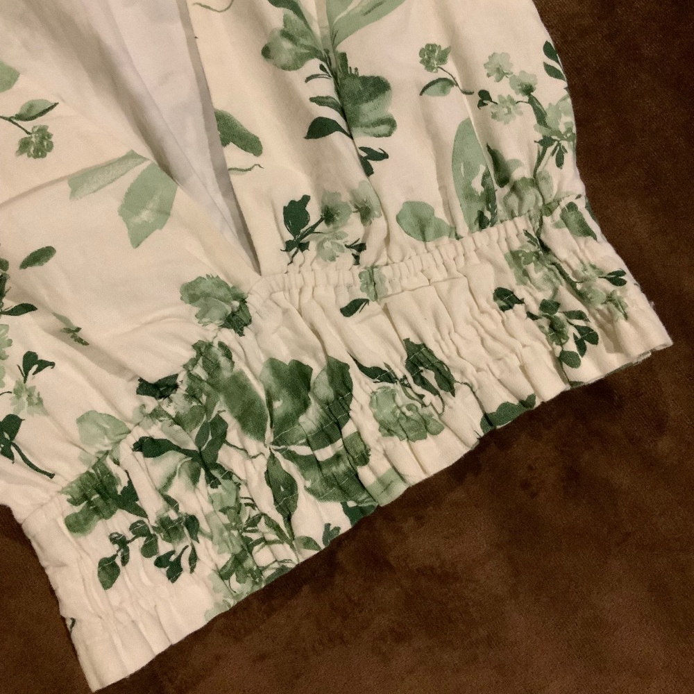 Abercrombie & Fitch White Green M Linen/Cotton Top Cropped Coquette Scandi Girl - Picture 6 of 9